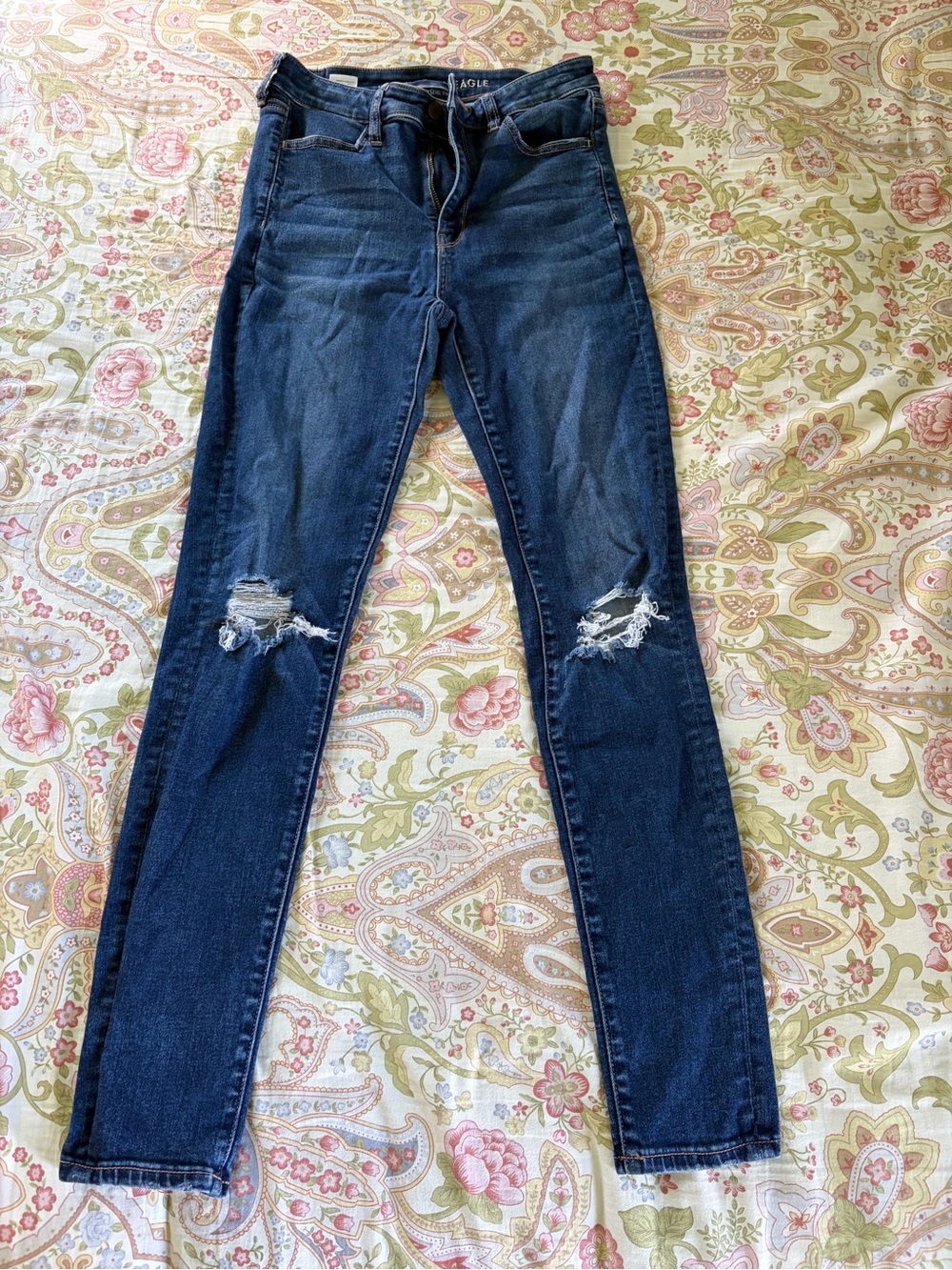 American Eagle Outfitters Dark Blue Ripped Skinny Jeans